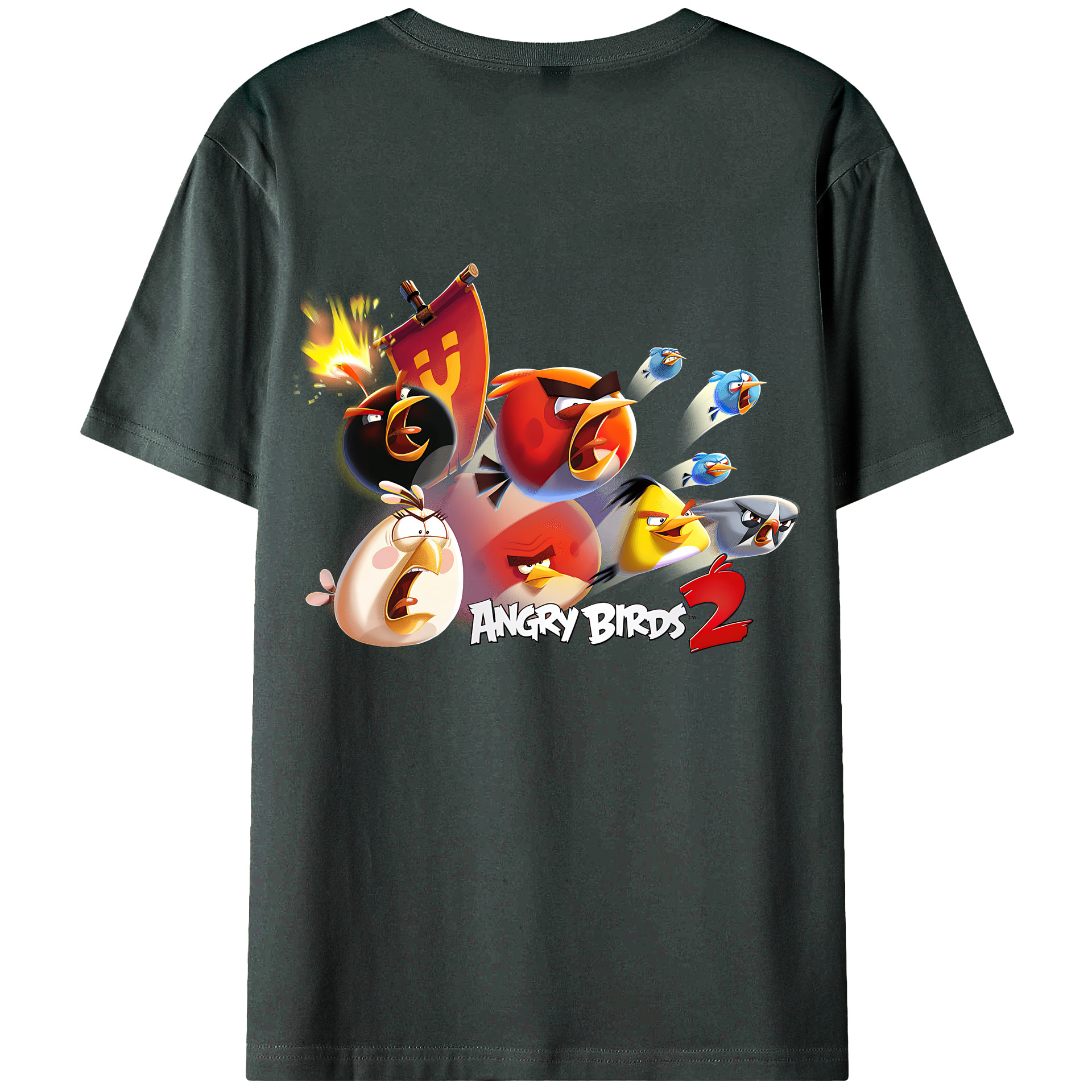 （画像用） Angry Birds アングリーバード 綿100％ メンズ半袖Tシャツ（バックプリント） 通気性